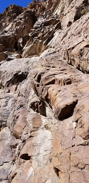 Robin just above the crux of Roid Boys