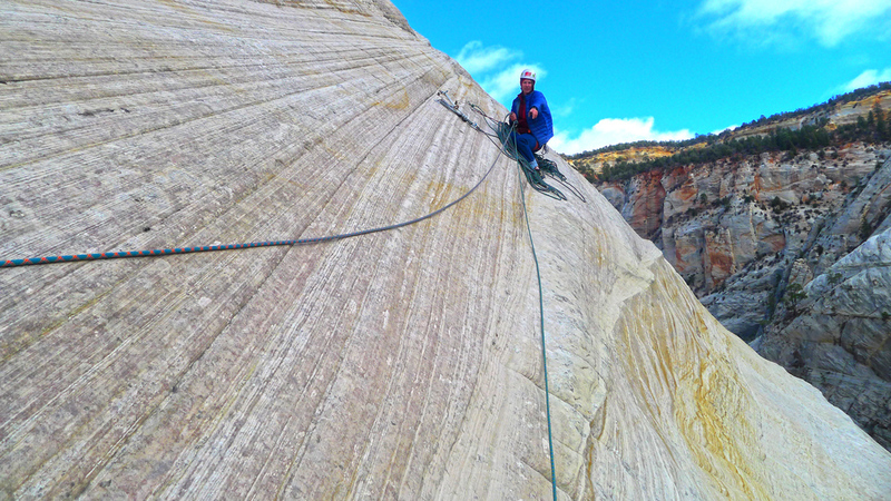 Delicate traverse to reach one of the anchors.