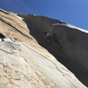 Spencer approaching the crux of the route where the crack thins out... Such a good climb!