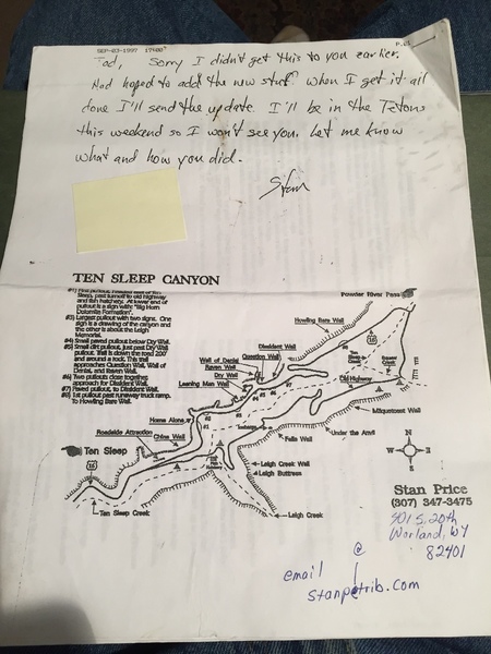 The original mid 1990s guide to Tensleep by Stan Price, back when there were just a handful of routes.  I left my first copy at the Meadowlark Restaurant and had to get Stan to send it to me again.