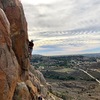 Trever making the crux moves on Lord of the Rings.