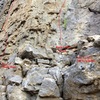 Location of rappel anchors for the upper ledge.