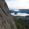 A scenic place to climb (belay at top of Pitch 1 of a route at Main Wall)