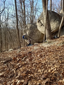 The beautiful granite eggs of the Hill. Chad Heddleston making short work of Stoker V4 on the Bat Boulder.