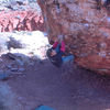 Mike A having fun on Monkey Bar Boulder.