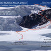 Route line and info for the south face of Parcocaya.