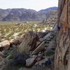 Leading the fun steep thinness with Jenessa.  Photo by Kelly from atop a big boulder ledge to the side.