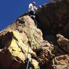 Below the third pitch crux move.