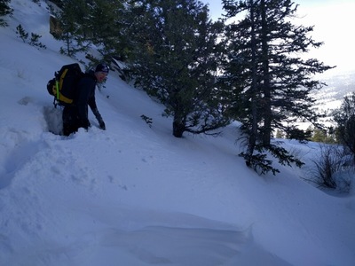 Nail your route finding so you don't become a poster-boy-for-post-holing (Approaching Donorcicle from UP canyon on 2/3/19)