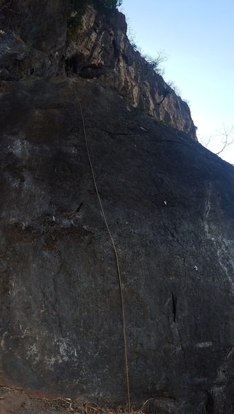 The bolt line is located just to the right of the fixed rope.