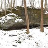 The Amusement Wall bouldering cave under a layer of fresh snow.