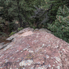 Looking back down the start of the Third Flatironette. Not a lot of big holds, mostly small feet and some pebbles and divots. The rest of the climb is easier.