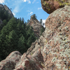 The end of the route, all solid rock. Traverse around to the right to the ledge on the back of Der Zerkle. Some south face sport routes are below you to the left.