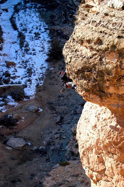 Jonathan Prather on Bulbous Naughty Bits 5.10d.  When I was first learning Photoshop I cloned out the top rope he was on just for fun and then saved over the top of the original image, forever making it a manipulation.  Looks cool though.