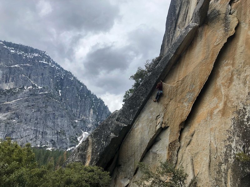 Jake Ramsey grabbing the "Thank God" ledge rest.