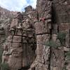 Cody waving to the crowd on his first outdoor climb.