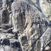 Kent Schmitz having fun on High Eagle Dome The Main Wall.