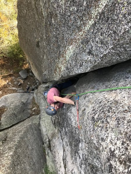 Getting into the right hand sized crack to finish instead of the off-width.