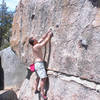 Kent Schmitz bouldering at Pie Shop.