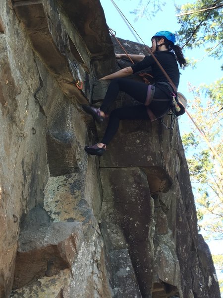 Jessie working the roof on Saddle Route