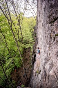 Curran entering the crux, shot from the top of Holderness Arete next door.<br>
<br>
https://www.instagram.com/p/ByFfsb_DL3k/