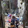 Belay scene in the Library, looking from the back towards the entrance