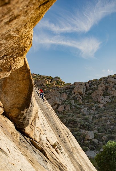 Climbing The Shroud (5.9) on the Main Slab at Big Rock.