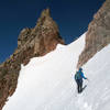 John on the Black Dike Traverse heading from Teepe Col to Glencoe Col. The Stettner Couloir is right behind that highpoint. Glencoe Spire is on the left.