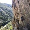 Sinking the crux fingerlock move.