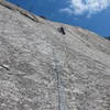 Lisa walking up the "Gold Medal Ribbon" pitch.