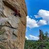 Cliff T scoping out the crux