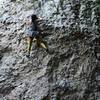 Finishing the bottom crux of Lluvia Verde