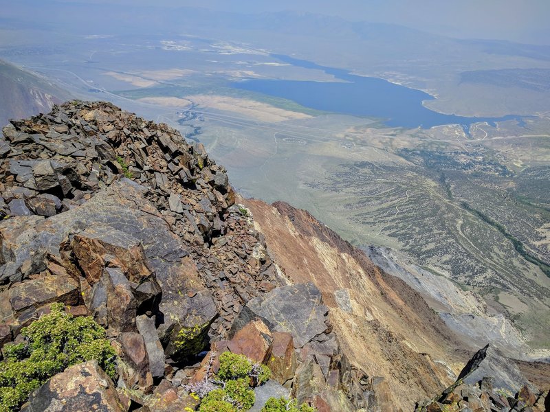 Looking down the Nevahbe Ridge to Lake Crowley below