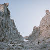 Looking up at the chute for the West Face route of Williamson