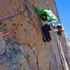 Hand traverse at the end of pitch 4. This gets you to the belay at the top of pitch 4 of Pervertical Sanctuary.