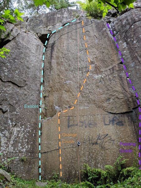 Climbs under first set of bolts at Orangemen Wall