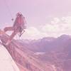 the rap off this climb is epic!  this photo is all pinkish because it was taken using expired film.  don't forget to take in the views along the way down