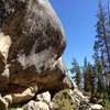 "Boomerproof," starts on the flake in the middle of the photo and tackles the overhanging face above it.