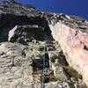 Looking up our pitch 2 from the belay.