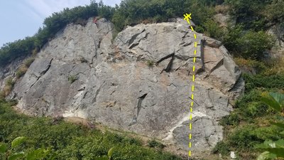 Climb up to the ramp and continue through the overhanging face for some fun, steep moves.