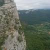 Luc finishes up the crack left of the arete.