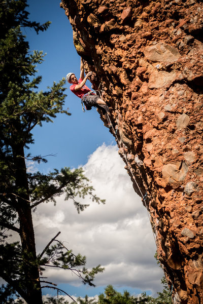 Climbing up into the upper part of Crack Attack. September 2019.