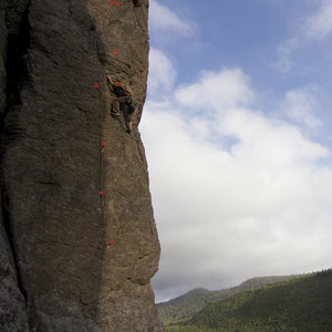 Pi leading the route. Bolt and anchor locations marked.