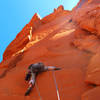 Sketchy/chossy 5.7 climbing at the start of The Plunge.