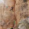 Tony N. trying to stay warm on 'ReGroovy'... an aptly named route. Afternoon was maybe not the best time to try....
<br>

<br>
Photo by Jeff Sung.