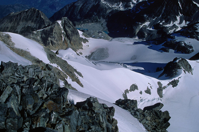 Looking down the NE Arete from the top of the Wedge