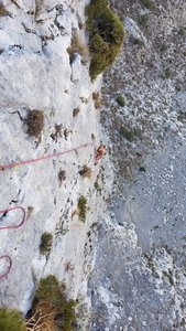 Ania aids here wauh through the crux pitch of Free Bird.