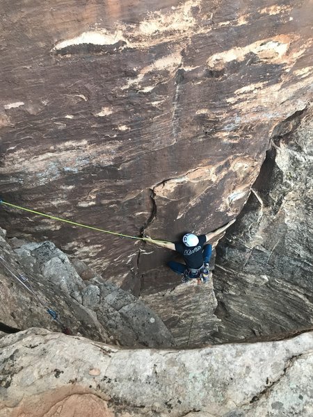Steffan on the first pitch of the original route.