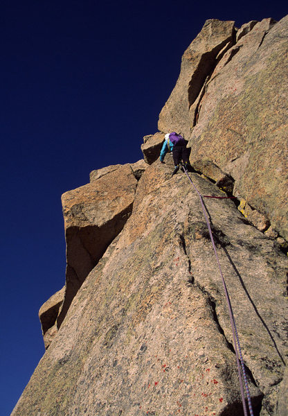 Mike Keating leading the last pitch. The sun was setting when we started down. Got a bit lost finding our tent back at Shadow Lake