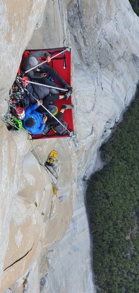 Bivies on the lower headwall anchors and the sous le toit